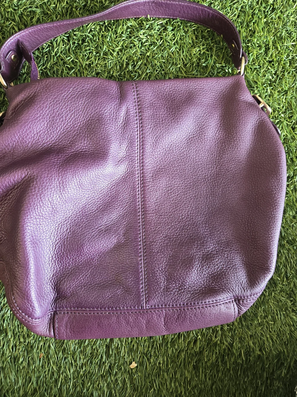 Michael Kors 1981  Plum Pebbled Leather Shoulder Bag with Gold Hardware